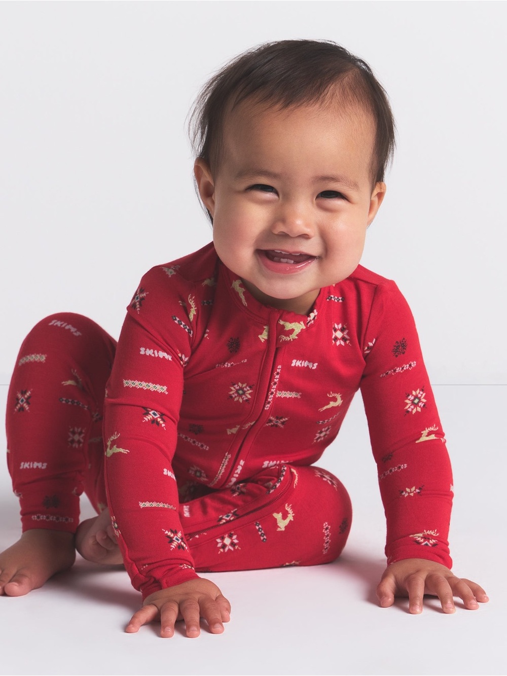 Skims Sleep Baby Cranberry Vintage Deer Print Onesie 12M